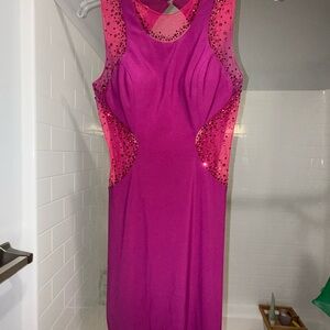 Mon Cheri Vibrant Pink Backless Dress
